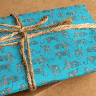 Mousseline Papier Tissu Bleu à motif léopard sauvage