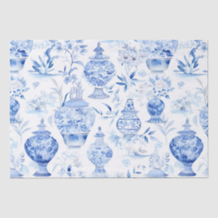 Mousseline Papier Tissu Bleu Chinoiserie