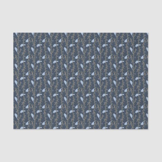 Mousseline Papier Tissu Bleu Oiseaux (Recto)