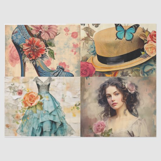 Mousseline Papier Tissu Collage Girly Dreams (Recto)