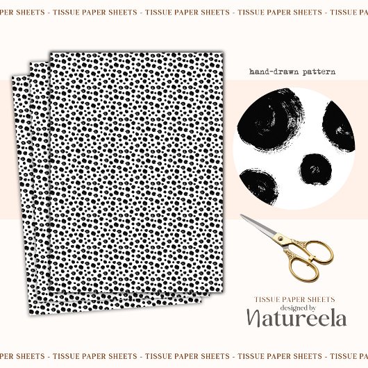 Mousseline Papier Tissu Collage Points Abstraits Noir Blanc