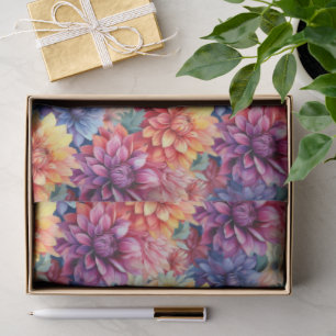 Mousseline Papier Tissu coloré Dahlias