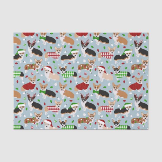 Mousseline Papier Tissu Corgi de Noël (Recto)