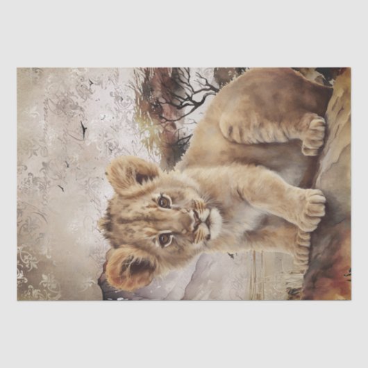 Mousseline Papier Tissu Cube Lion Cub (Recto)