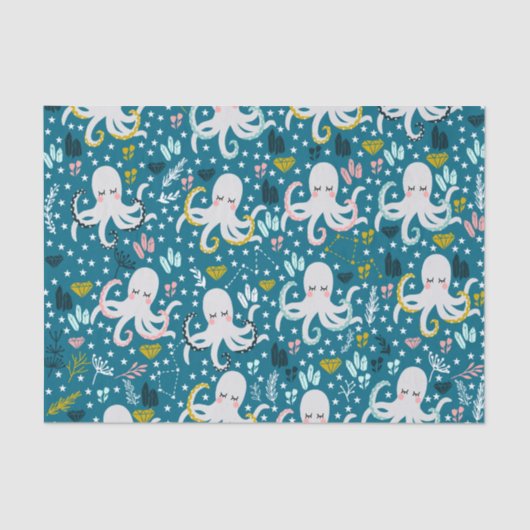 Mousseline Papier Tissu Cute Octopus (Recto)