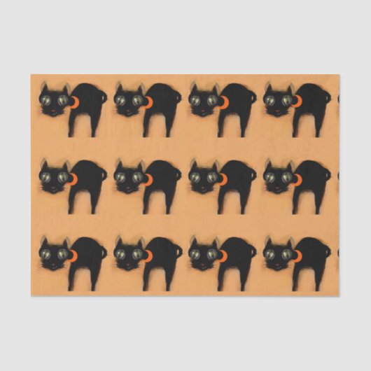 Mousseline Papier Tissu de chats noirs d'Halloween (Recto)