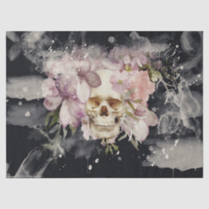 Mousseline Papier Tissu de décolpage d'aquarelle du crâne flo