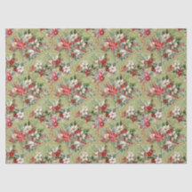Papier Tissu de Fête Classique Poinsettia & Baies
