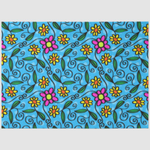 Mousseline papier tissu de fleurs de doodle