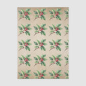 Mousseline Papier Tissu de Noël Holly Botanique (Recto)