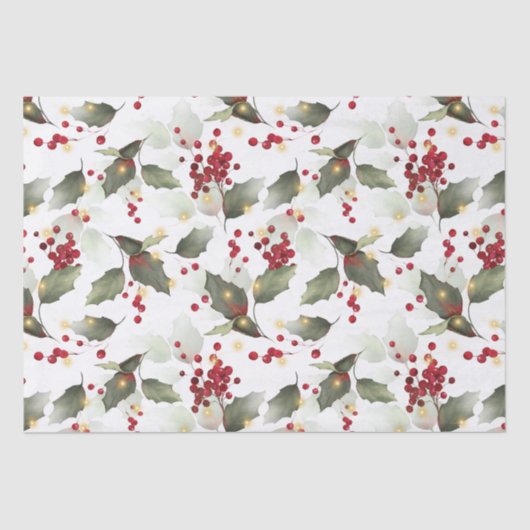 Mousseline Papier Tissu de Noël Holly Light Garland (Recto)