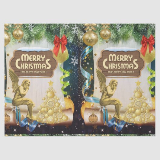 Mousseline Papier Tissu de Noël, Joyeux Noël, Ange (Recto)