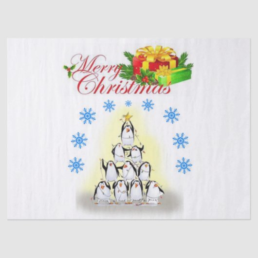 Mousseline Papier Tissu de Noël, Joyeux Noël, Pingouin (Recto)
