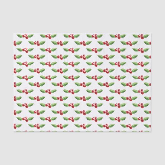 Mousseline Papier Tissu de Noël Rouge et Vert Holly (Recto)