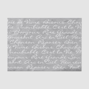 Mousseline Papier Tissu De Script De Langue Française (Gris)