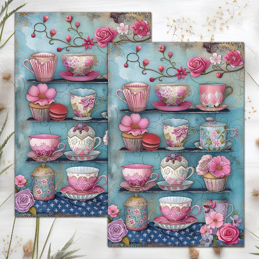 MOUSSELINE PAPIER TISSU DÉCOUPAGE TEACUPS