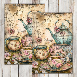 MOUSSELINE PAPIER TISSU DECOUPAGE THÈ À LA BOHÈME