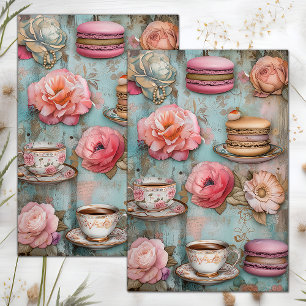 MOUSSELINE PAPIER TISSU DÉCOUPAGE THÉ ET MACARONS