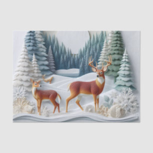 Mousseline Papier Tissu Dimensionnel Cerf de Winter Wonderlan