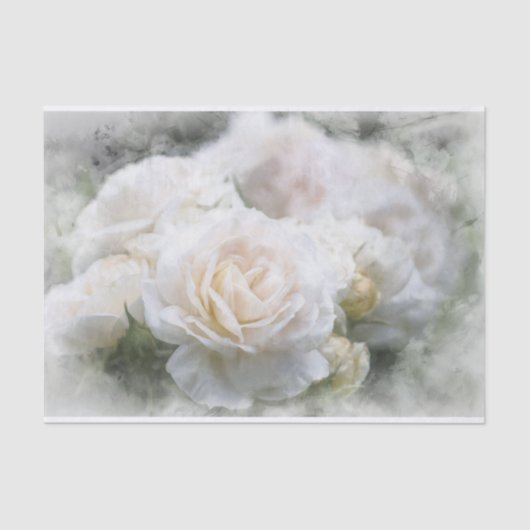 Mousseline Papier Tissu Ethereal White Roses (Recto)