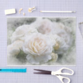 Mousseline Papier Tissu Ethereal White Roses (Artisanat)