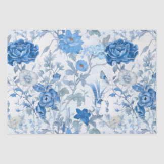 Mousseline Papier Tissu Fleur Fleur Fleur Fleur Bleue Chinois