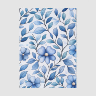 Mousseline Papier Tissu Fleurs Bleu | Emballage Cadeau Botani