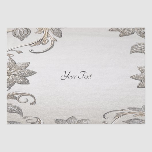 Mousseline Papier Tissu Floral Argent Or (Recto)