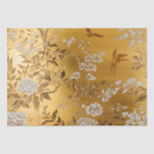 Papier Tissu Floral Chinoiserie Or