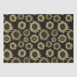 Mousseline Papier Tissu Floral d'or noir