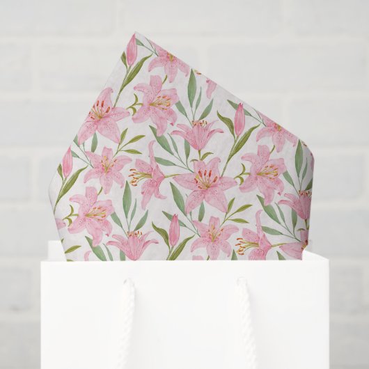 Mousseline Papier Tissu Floral Lys Roses (Sac cadeau)