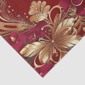 Mousseline Papier Tissu Floral Rouge Or (Détail)