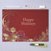 Mousseline Papier Tissu Floral Rouge Or (Artisanat)