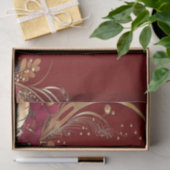 Mousseline Papier Tissu Floral Rouge Or (Cadeau)