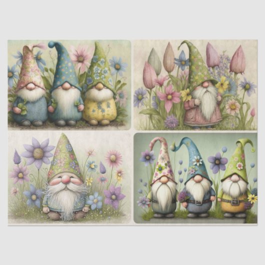 Mousseline Papier Tissu Gnomes Spring (Recto)