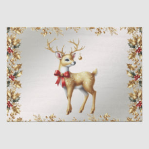 Mousseline Papier Tissu Gold Reindee Holiday