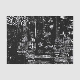 Mousseline Papier Tissu Grunge noir et blanc