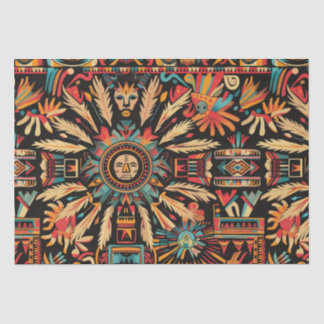 Mousseline Papier Tissu Motif Beige Terre "Aztec Dream"