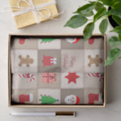 Mousseline Papier Tissu Motif de Noël - Beige (Cadeau)