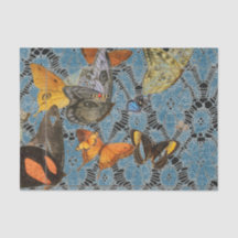 PAPIER TISSU MOTIF DENTELLE AVEC PAPILLONS