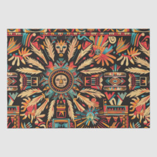 Mousseline Papier Tissu Motif Turquoise Luxuriant "Aztec Drea