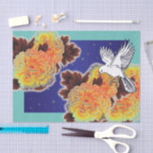 MOUSSELINE PAPIER TISSU OISEAU ET FLEURS (Artisanat)