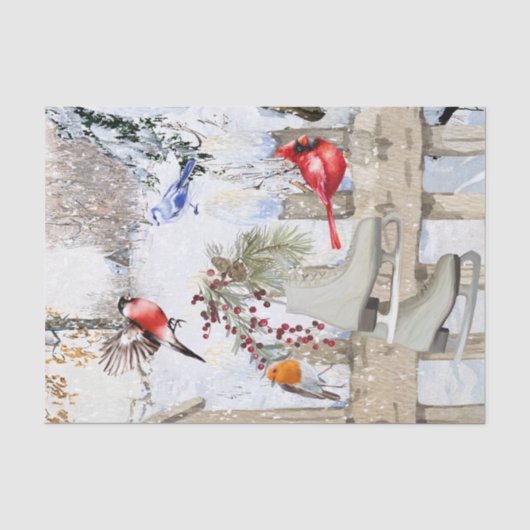 Mousseline Papier Tissu Oiseaux d'hiver (Recto)