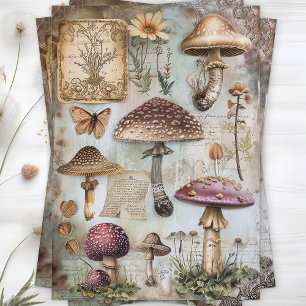 MOUSSELINE PAPIER TISSU POUR DÉCOUPAGE POSTER DE CHAMPIGNONS
