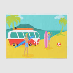 Mousseline Papier Tissu Retro Surfer Couple