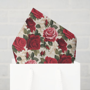 Mousseline Papier Tissu Roses Rouges