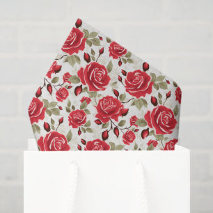 Mousseline Papier Tissu Roses Rouges