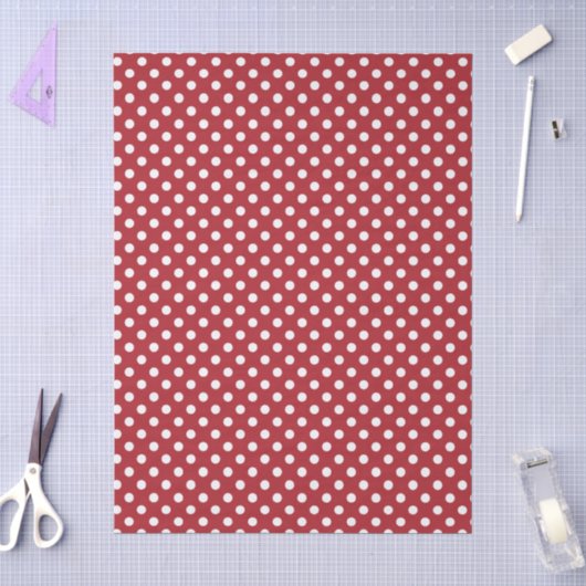 Mousseline Papier Tissu Rouge à Points Blancs (Artisanat)