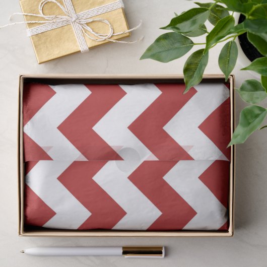 Mousseline Papier Tissu Rouge Blanc Zigzag (Cadeau)