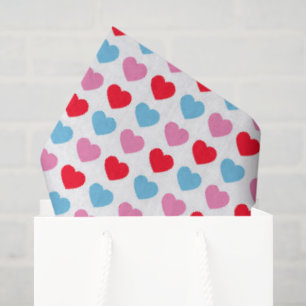 Mousseline Papier Tissu Rouge, Rose Et Bleu Coeurs